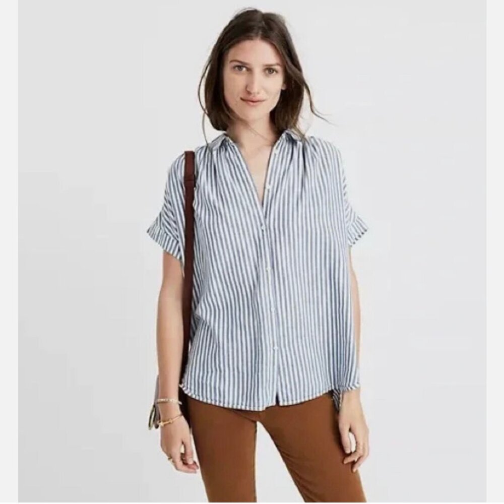 Madewell Central Shirt Chambray Stripe XXS Oversize Button Up Top